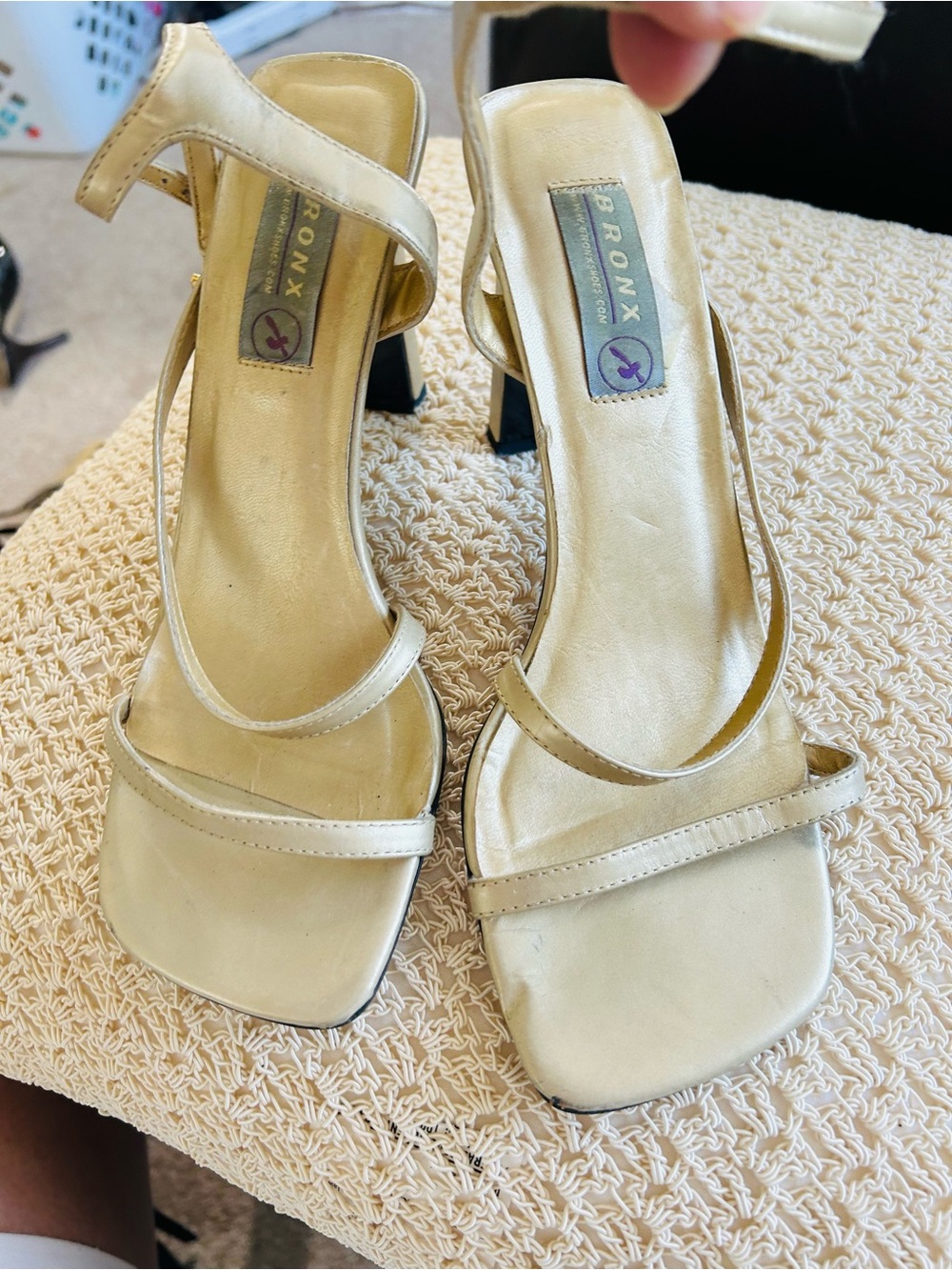 Bronx Metallic Gold Strappy Mid-Heel Sandals